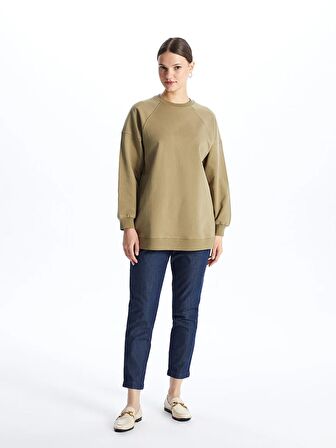 Bisiklet Yaka Düz Uzun Kollu Kadın Sweatshirt Tunik