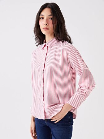 Çizgili Uzun Kollu Oversize Poplin Kadın Gömlek