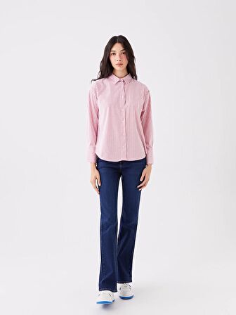 Çizgili Uzun Kollu Oversize Poplin Kadın Gömlek