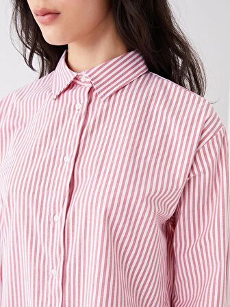Çizgili Uzun Kollu Oversize Poplin Kadın Gömlek
