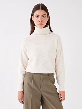Balıkçı Yaka Düz Uzun Kollu Oversize Kadın Triko Kazak