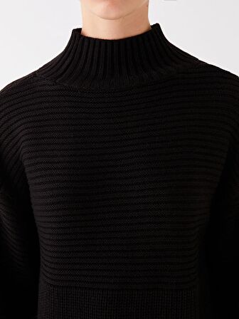 Yarım Balıkçı Yaka Düz Uzun Kollu Oversize Kadın Triko Kazak