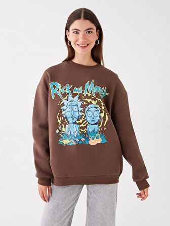 Bisiklet Yaka Rick and Morty Baskılı Uzun Kollu Oversize Kadın Sweatshirt