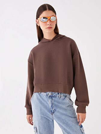 Düz Uzun Kollu Oversize Kadın Hoodie