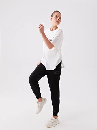 Beli Lastikli Baskılı Kadın Eşofman Altı