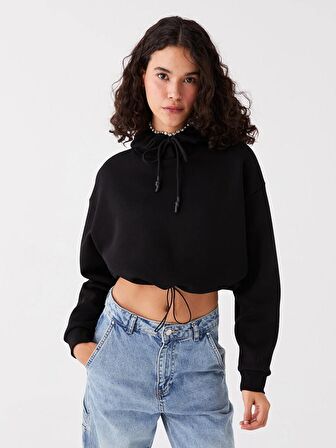 Düz Uzun Kollu Oversize Kadın Hoodie