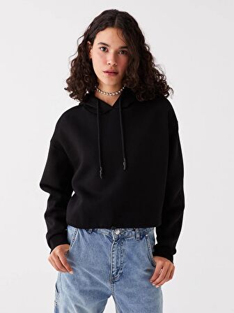 Düz Uzun Kollu Oversize Kadın Hoodie