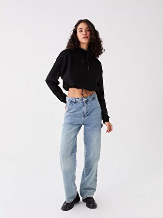 Düz Uzun Kollu Oversize Kadın Hoodie