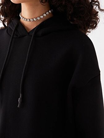 Düz Uzun Kollu Oversize Kadın Hoodie