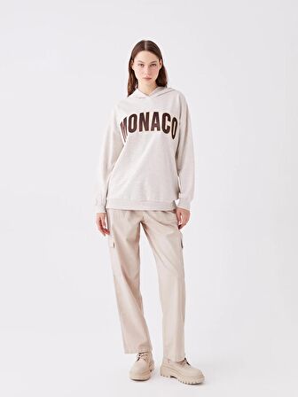 Baskılı Uzun Kollu Oversize Kadın Hoodie