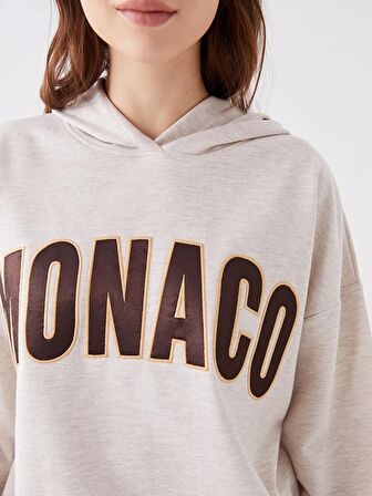 Baskılı Uzun Kollu Oversize Kadın Hoodie