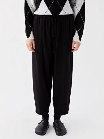 Beli Lastikli Düz Keten Karışımlı Kadın Pantolon
