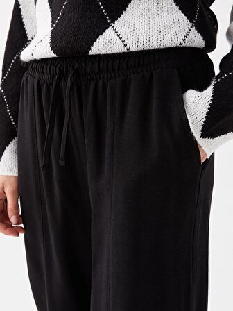 Beli Lastikli Düz Keten Karışımlı Kadın Pantolon