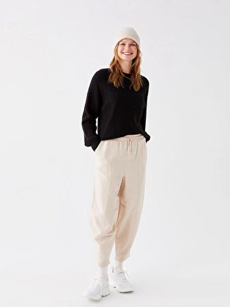Beli Lastikli Düz Keten Karışımlı Kadın Pantolon