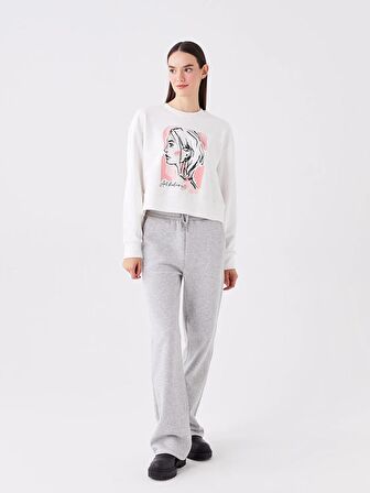 Bisiklet Yaka Baskılı Uzun Kollu Kadın Sweatshirt