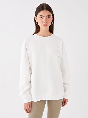 Bisiklet Yaka Baskılı Uzun Kollu Oversize Kadın Sweatshirt