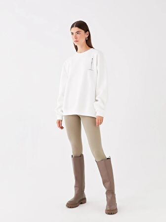 Bisiklet Yaka Baskılı Uzun Kollu Oversize Kadın Sweatshirt