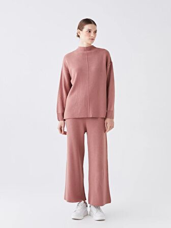Kadın Beli Lastikli Dar Fit Düz Triko Pantolon