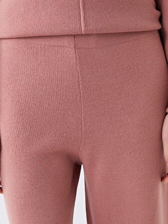 Kadın Beli Lastikli Dar Fit Düz Triko Pantolon