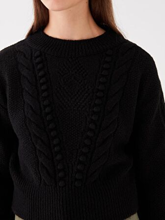 Bisiklet Yaka Kendinden Desenli Uzun Kollu Kadın Triko Kazak