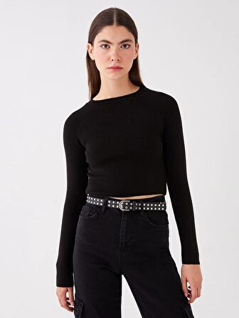 Bisiklet Yaka Düz Uzun Kollu Kadın Triko Kazak