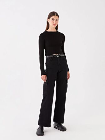 Bisiklet Yaka Düz Uzun Kollu Kadın Triko Kazak