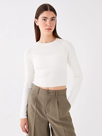 Bisiklet Yaka Düz Uzun Kollu Kadın Triko Kazak