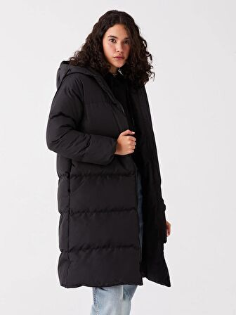 Kadın Kapüşonlu Düz Şişme Mont