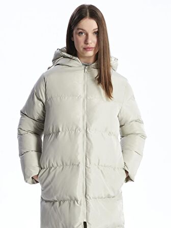 Kadın Kapüşonlu Düz Şişme Mont