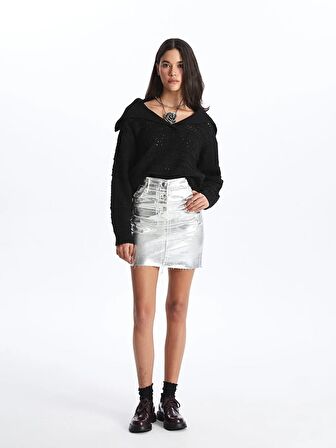 Polo Yaka Ajurlu Uzun Kollu Kadın Triko Kazak