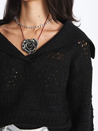 Polo Yaka Ajurlu Uzun Kollu Kadın Triko Kazak