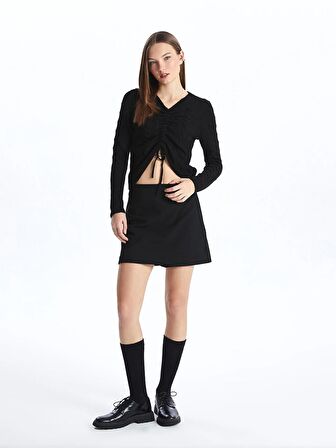 V Yaka Kendinden Desenli Uzun Kollu Kadın Triko Kazak