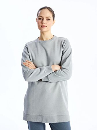 Bisiklet Yaka Düz Uzun Kollu Kadın Sweatshirt Tunik