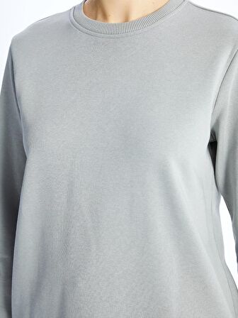 Bisiklet Yaka Düz Uzun Kollu Kadın Sweatshirt Tunik