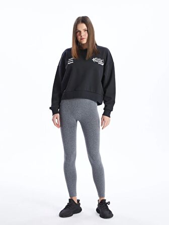 Bisiklet Yaka Baskılı Uzun Kollu Oversize Kadın Sweatshirt