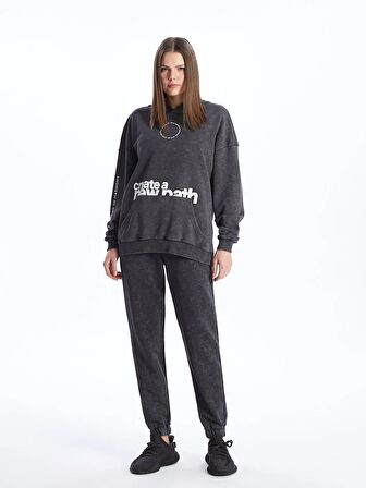 Baskılı Uzun Kollu Oversize Kadın Hoodie