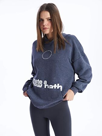 Baskılı Uzun Kollu Oversize Kadın Hoodie
