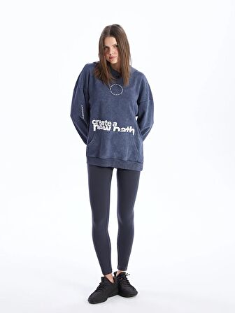 Baskılı Uzun Kollu Oversize Kadın Hoodie