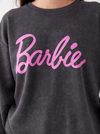 Bisiklet Yaka Barbie Baskılı Uzun Kollu Oversize Kadın Sweatshirt