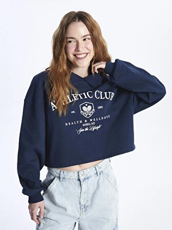 Polo Yaka Baskılı Uzun Kollu Oversize Kadın Sweatshirt