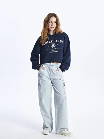 Polo Yaka Baskılı Uzun Kollu Oversize Kadın Sweatshirt