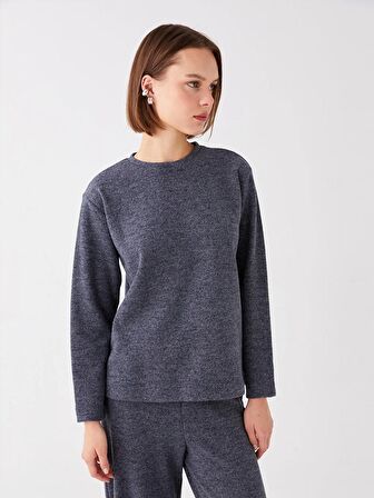 Bisiklet Yaka Düz Uzun Kollu Kadın Sweatshirt