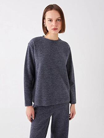 Bisiklet Yaka Düz Uzun Kollu Kadın Sweatshirt