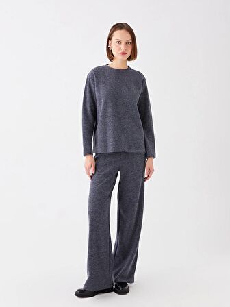 Bisiklet Yaka Düz Uzun Kollu Kadın Sweatshirt