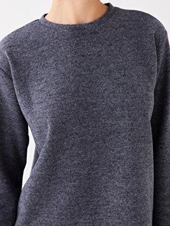 Bisiklet Yaka Düz Uzun Kollu Kadın Sweatshirt