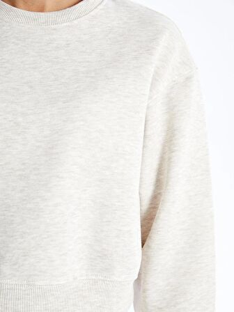 Bisiklet Yaka Düz Uzun Kollu Crop Kadın Sweatshirt