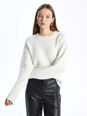 Bisiklet Yaka Düz Uzun Kollu Kadın Triko Kazak