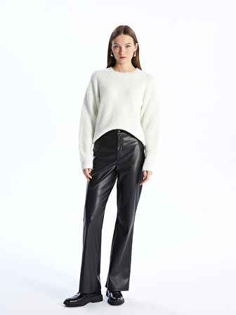 Bisiklet Yaka Düz Uzun Kollu Kadın Triko Kazak