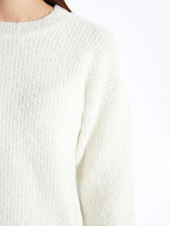 Bisiklet Yaka Düz Uzun Kollu Kadın Triko Kazak