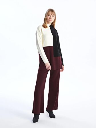 Kadın Beli Lastikli Dar Fit Düz Triko Pantolon